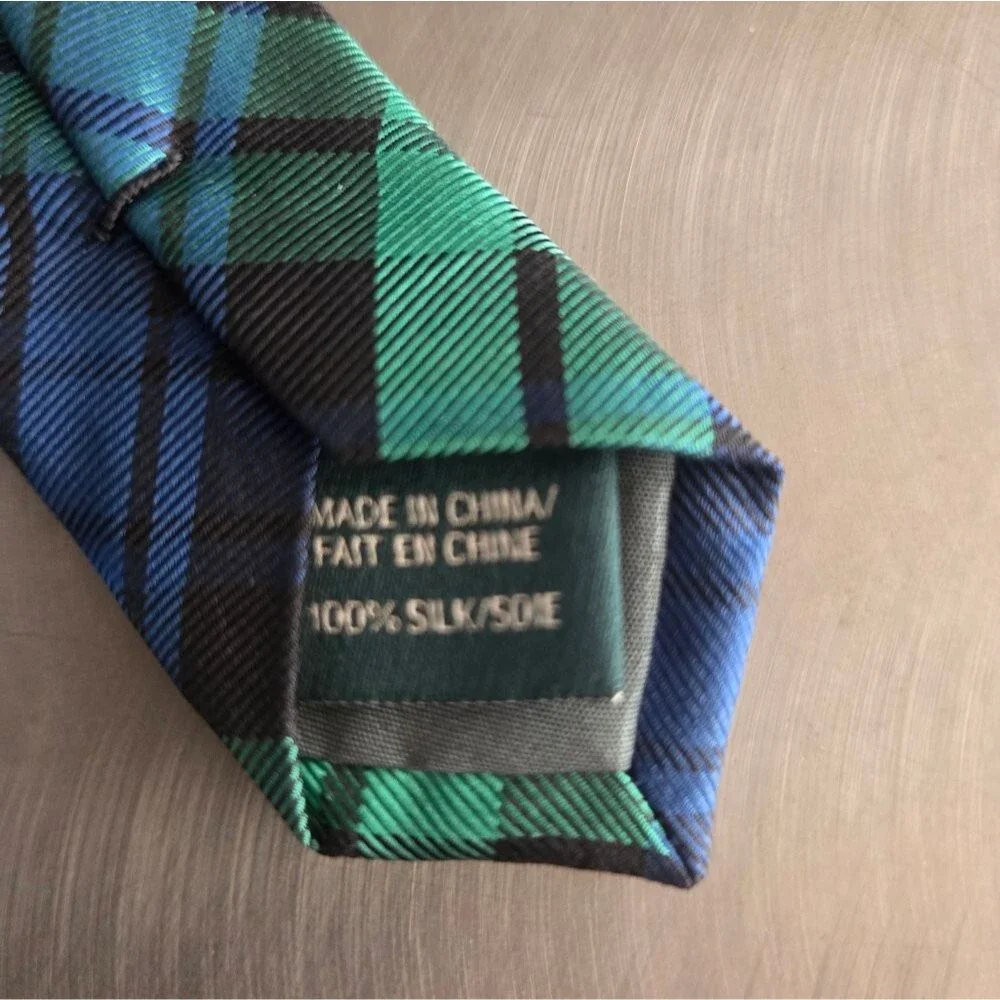 Lauren Ralph Lauren Classic Tartan Plaid Silk Tie Green Blue Preppy 2.5